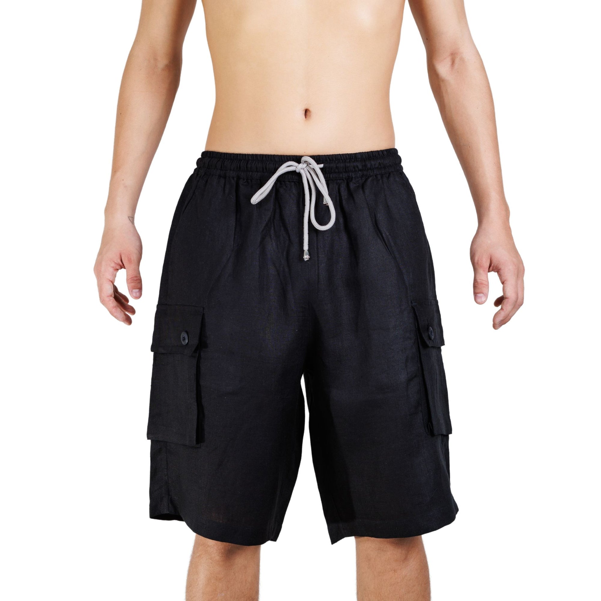 Elastic Waist Linen Cargo Resort Shorts - Bistro StTropez