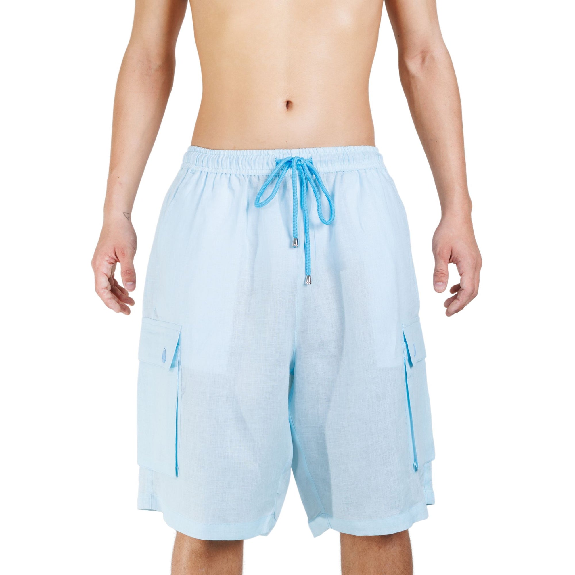 Elastic Waist Linen Cargo Resort Shorts - Bistro StTropez