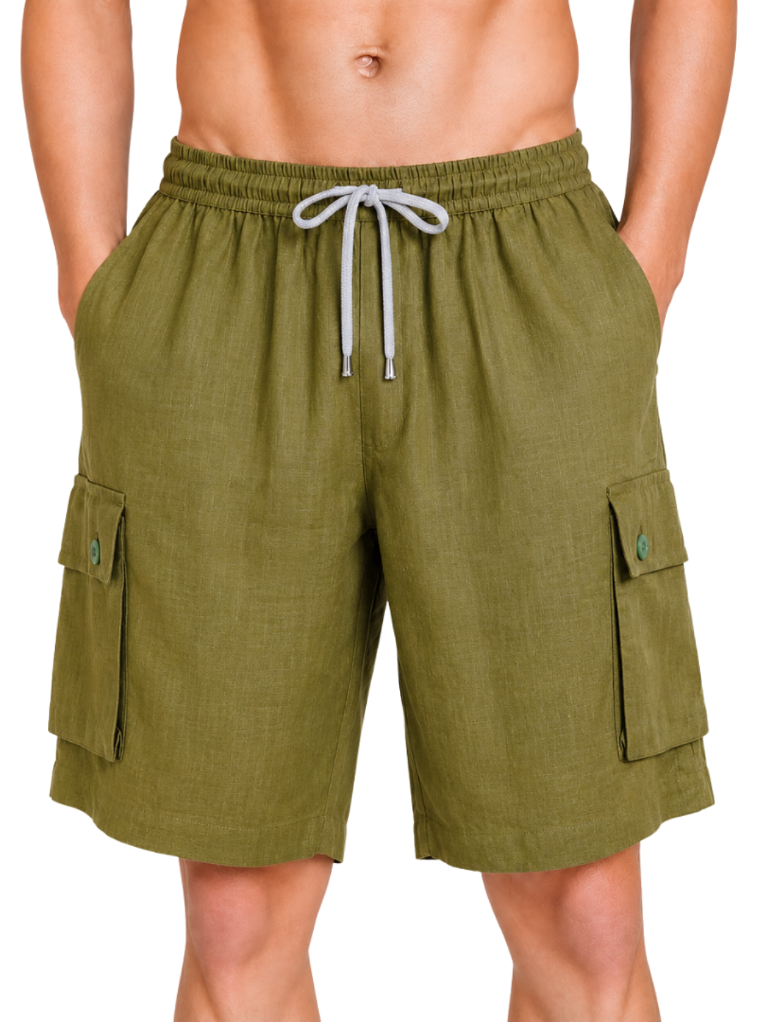 Elastic Waist Linen Cargo Resort Shorts - Bistro StTropez