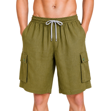 Elastic Waist Linen Cargo Resort Shorts - Bistro StTropez