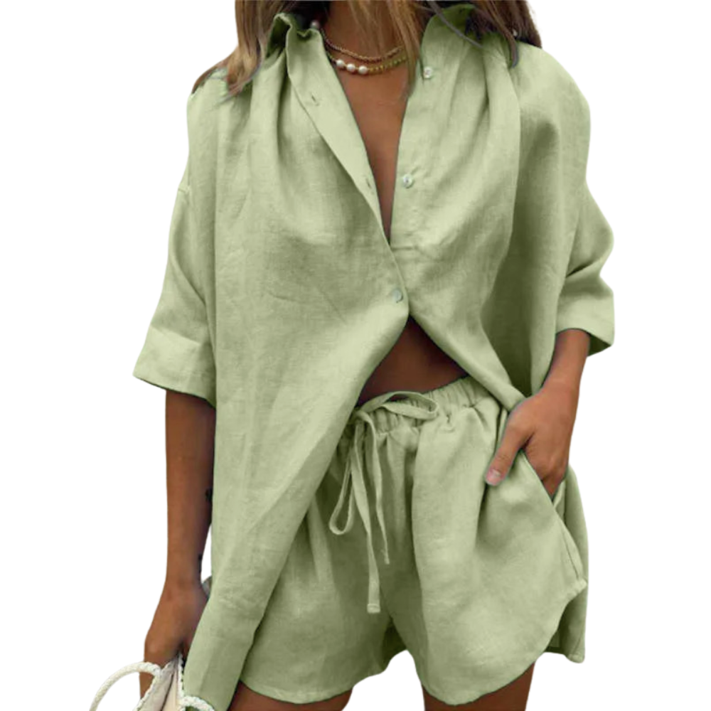 Sage Green Linen Shirt and Short - Bistro StTropez