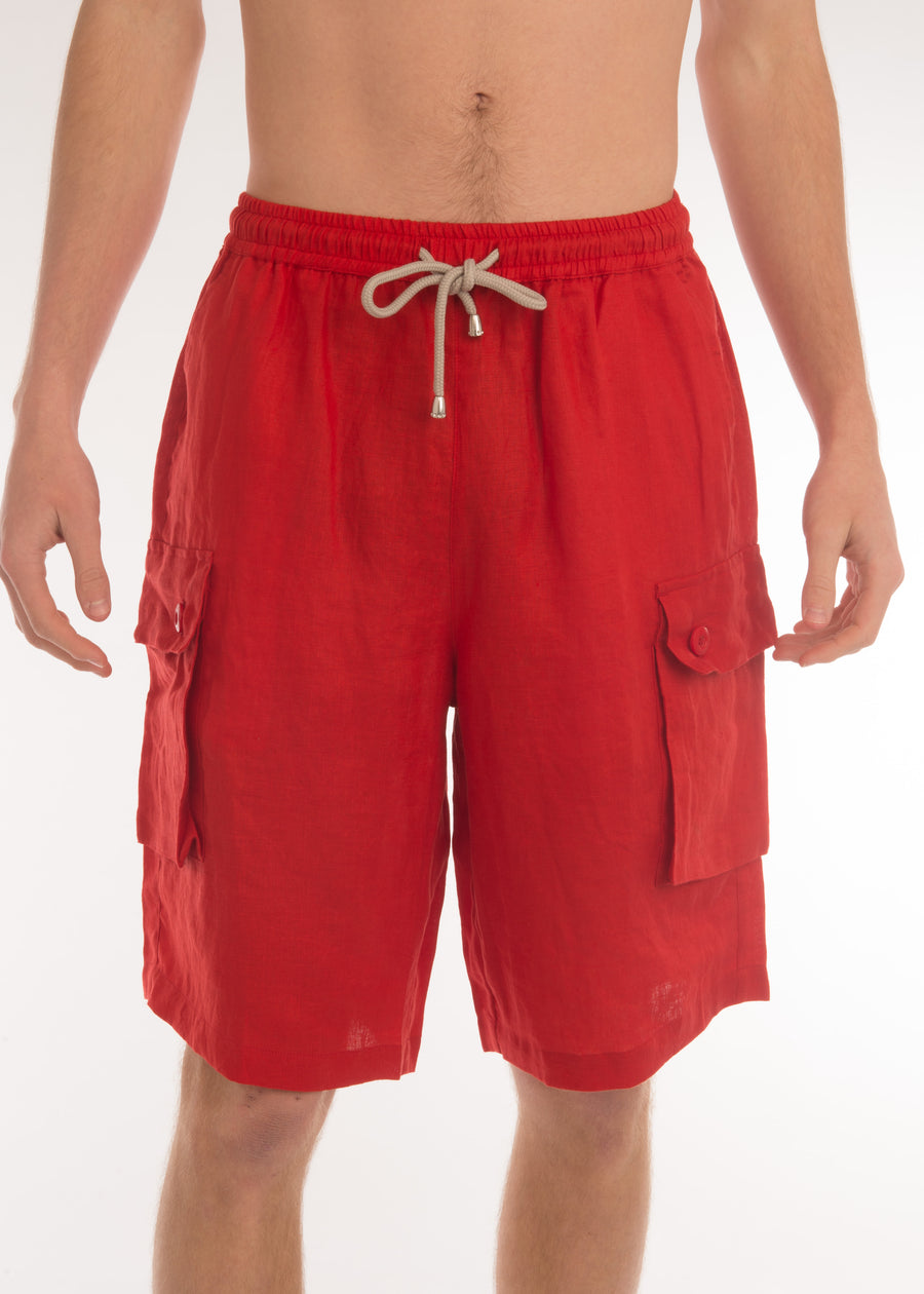 Elastic Waist Linen Cargo Resort Shorts - Bistro StTropez