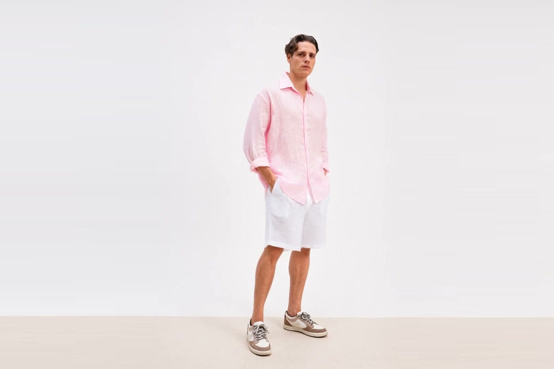 Men's pink linen resort outfit